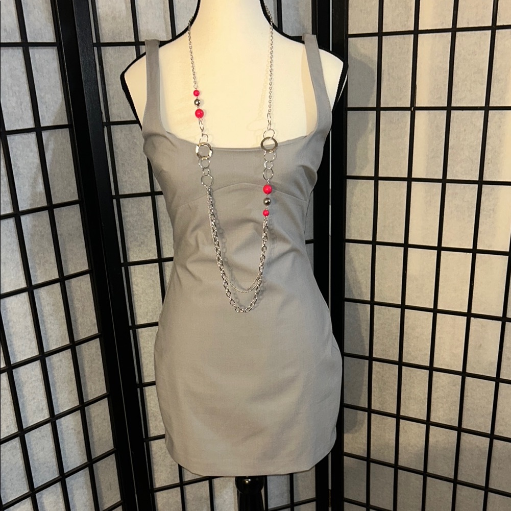 Zara Gray Sheath Mini Square Neck Cocktail Dress